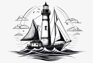 maritime lighthouse with 2 large sails attached. tattoo idea