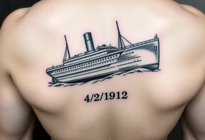 ship image of the titanic with date it hit the iceberg 04/14/1912 tattoo idea