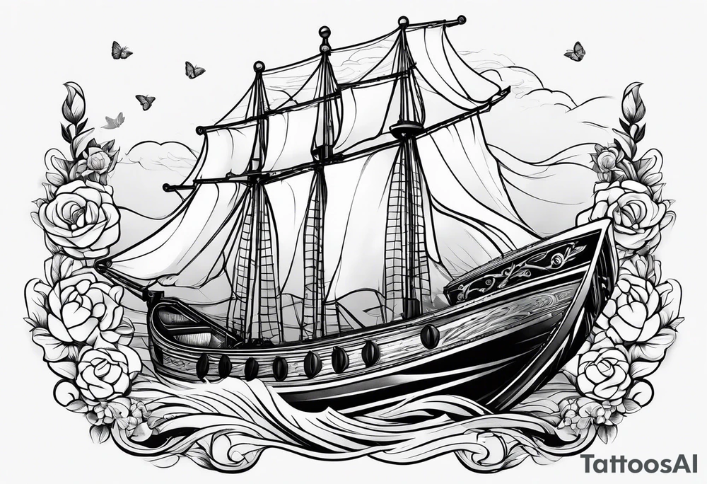 Flower with boat tattoo idea