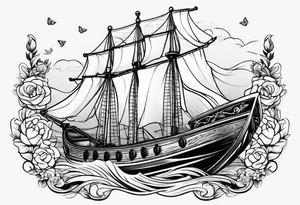 Flower with boat tattoo idea