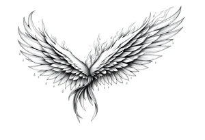 large blazing wing surrounded by fire. with a crown of fire tattoo idea