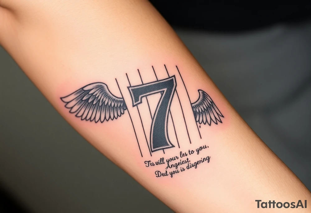 the number seven and a yankee jersey then add angle wings and a Bible verse tattoo idea