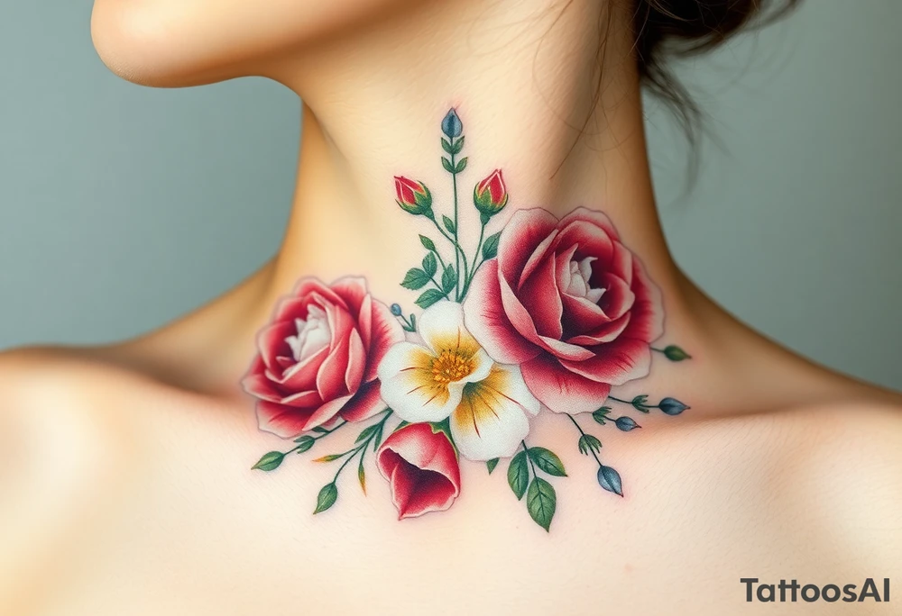 vintage bouquet of wild roses and meadow flowers with morning dew tattoo idea