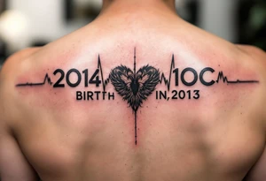 Date of birth and date of death with last heart beat tattoo idea