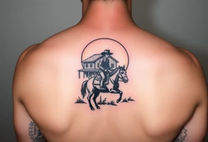 Cowboy riding a house against a sunset tattoo idea