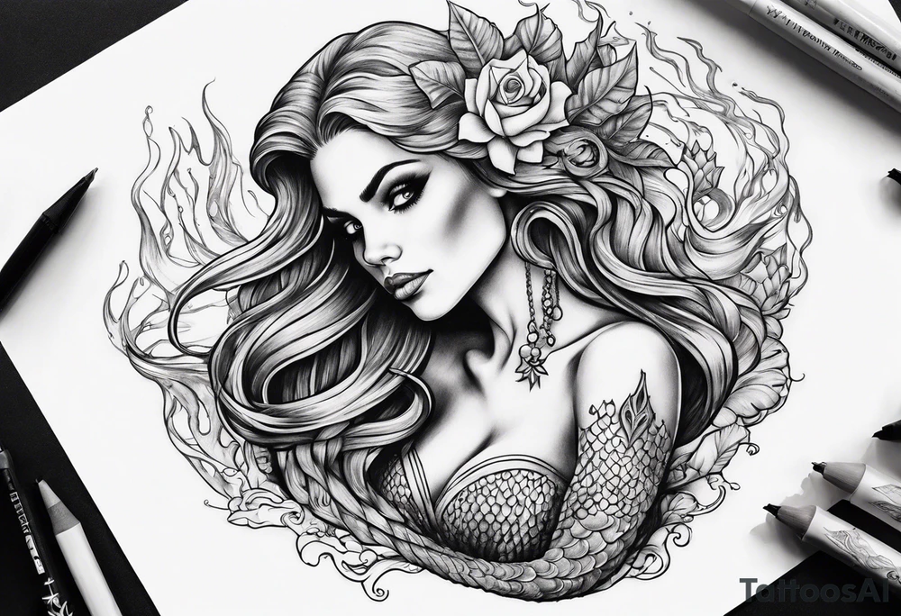 skeleton mermaid tattoo idea