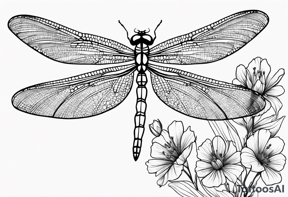 Dragonfly in flight wildflowers simplistic minimalist tattoo idea Dragonfly in flight wildflowers simplistic minimalist tattoo idea