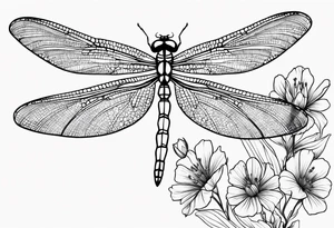 Dragonfly in flight wildflowers simplistic minimalist tattoo idea