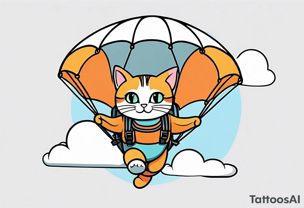 funny cat skydiving with a parachute open tattoo idea