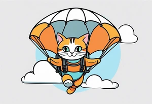 funny cat skydiving with a parachute open tattoo idea