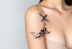 Merge halves of a lighthouse and windmill tattoo idea