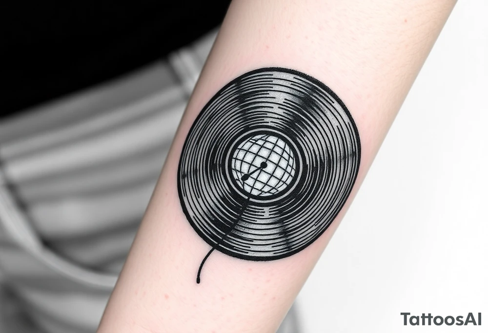 vinyl record and disco ball tattoo idea