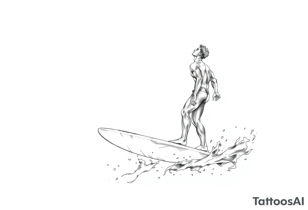 silver surfer on his board looking over in deep thought as he is in the sky tattoo idea