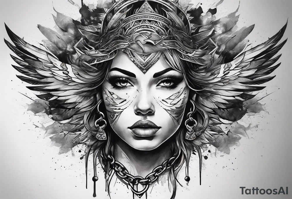 Wide tattoo that appears to be bursting out of the skin, symbolizing freedom. The tattoo should be vibrant and dynamic, with bold lines and colors that evoke a sense of liberation and empowerment. Consider incorporating elements such as broken chains, or other symbols of freedom. The tattoo should be visually striking and thought-provoking. tattoo idea