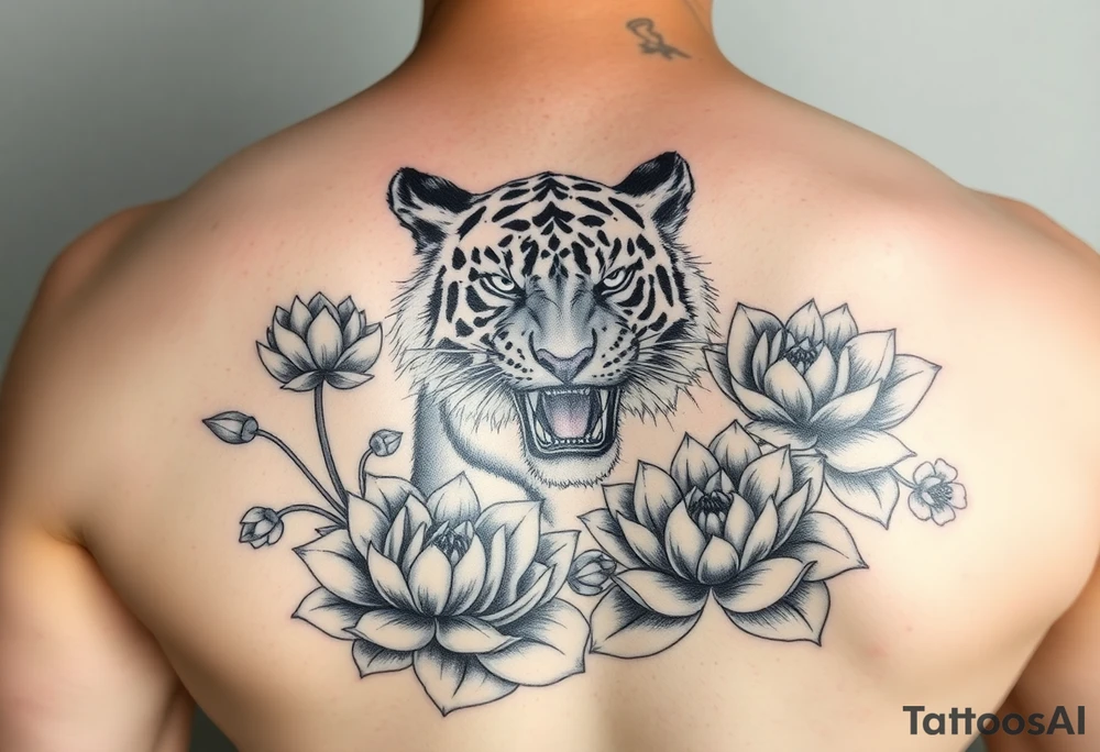 fierce tiger emerging through blooming lotus flowers in mist tattoo idea fierce tiger emerging through blooming lotus flowers in mist tattoo idea