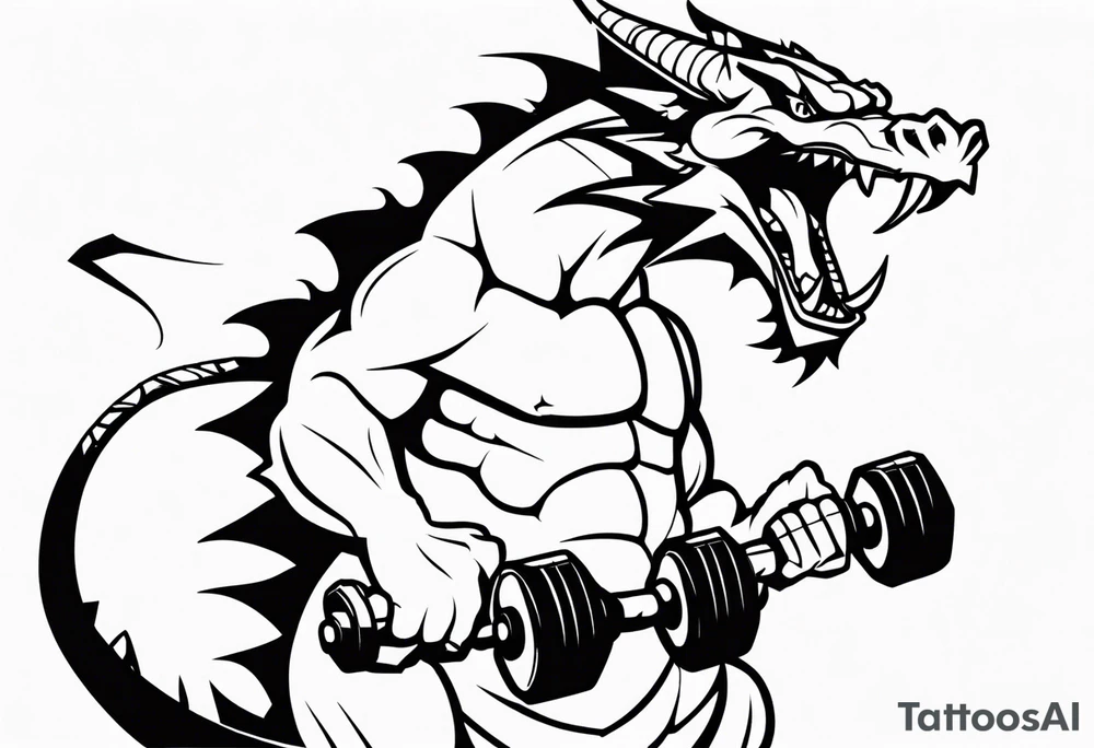 Dragon with a dumbbell in mouth tattoo idea