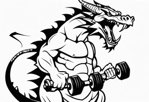 Dragon with a dumbbell in mouth tattoo idea