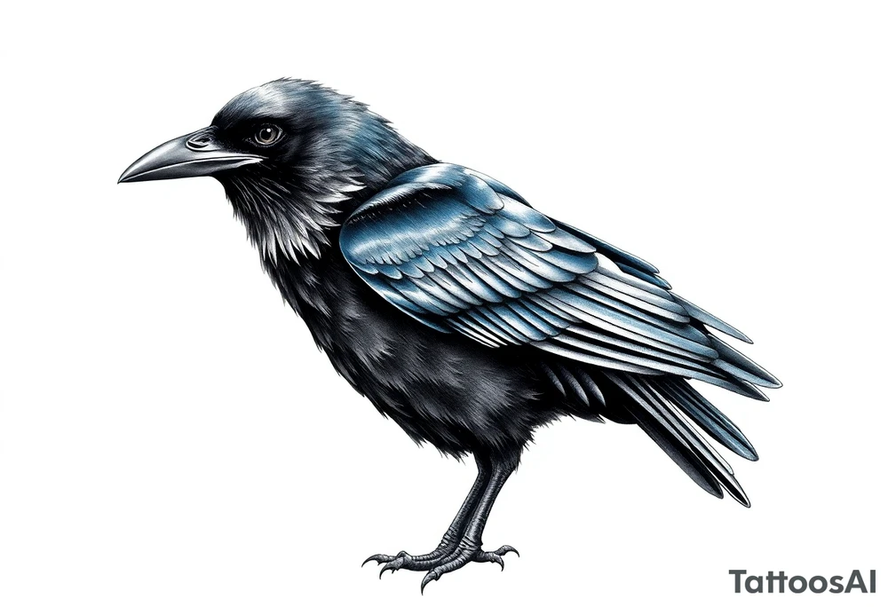 Black and blue raven
standing tattoo idea