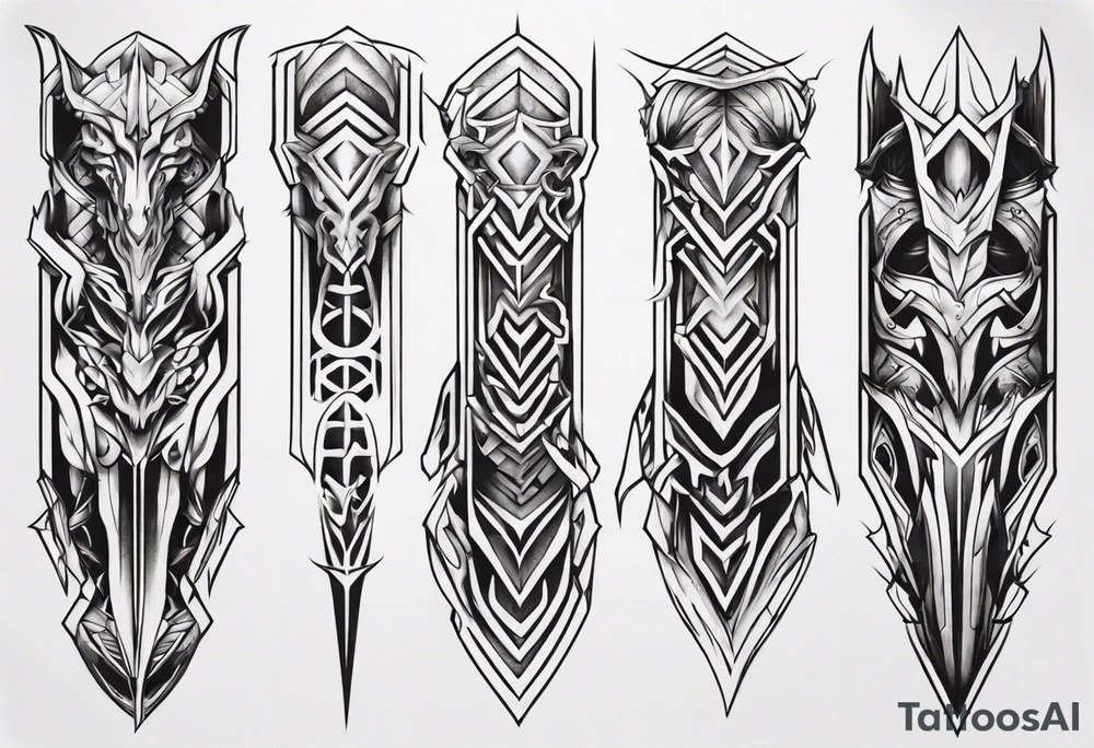 Demonic leg armor symmetrical tattoo idea