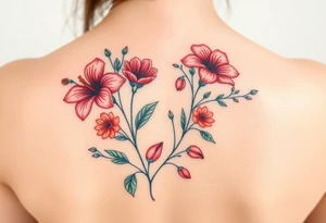 wild hibiscus and meadow flowers with morning dew drops and foxes tattoo idea