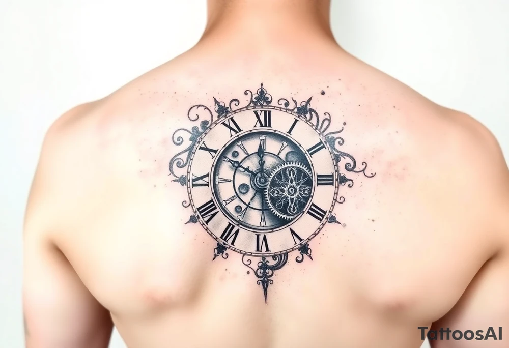 vintage roman numerals within ornate clockwork mechanism tattoo idea