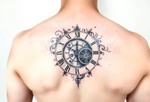 vintage roman numerals within ornate clockwork mechanism tattoo idea