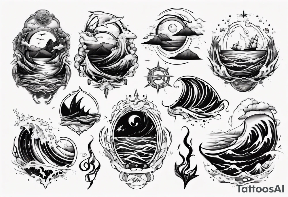 modern tattoo of the ocean that represents strength, love and unity tattoo idea