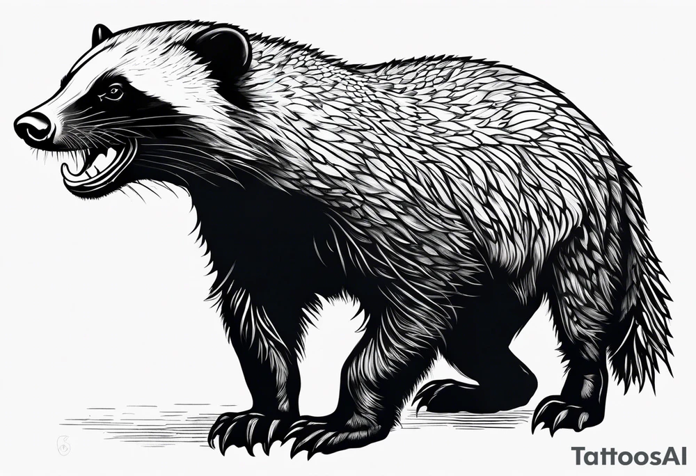 honey badger climbing from down below, claws, gentle face tattoo idea
