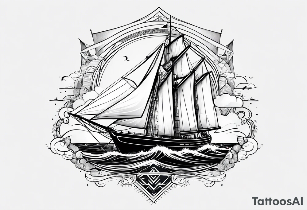 phare maritime dans un bateau a voiles. tattoo idea