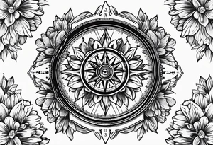 Vintage pocket compass with marigold flower. tattoo idea