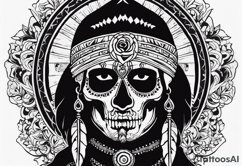 an Indian with a skull instead of a face so that he could be seen whole tattoo idea