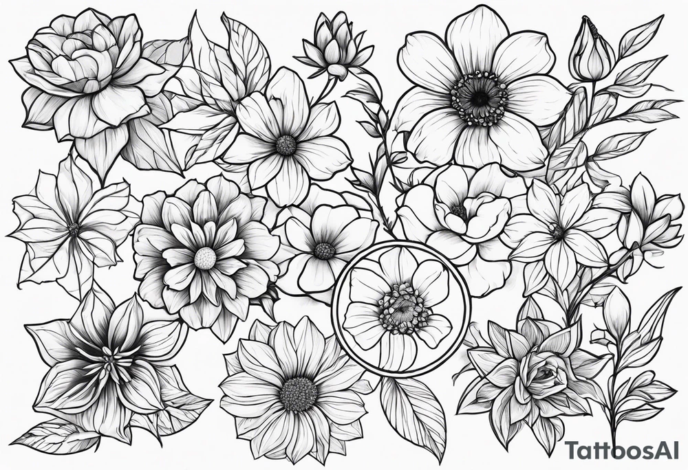 may, june, july, september, october, december birth month flowers tattoo idea