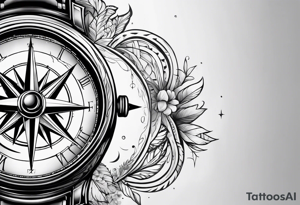 Compass broken into a watch tattoo idea
