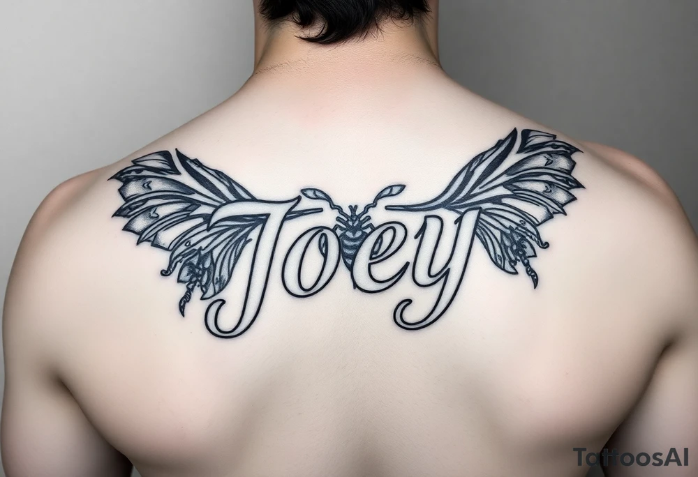 Ornamental tattoo with the name Joey incorporated into the linework, give it some bugs and make it a stencil for my leg tattoo idea