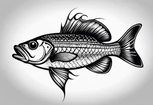 tribal bass fish, its tail turns into a fishing hook tattoo idea