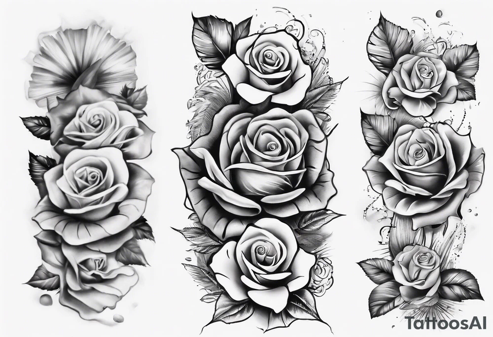 Half-sleeve arm tattoo. Roses, gambling and beach theme tattoo idea Half-sleeve arm tattoo. Roses, gambling and beach theme tattoo idea