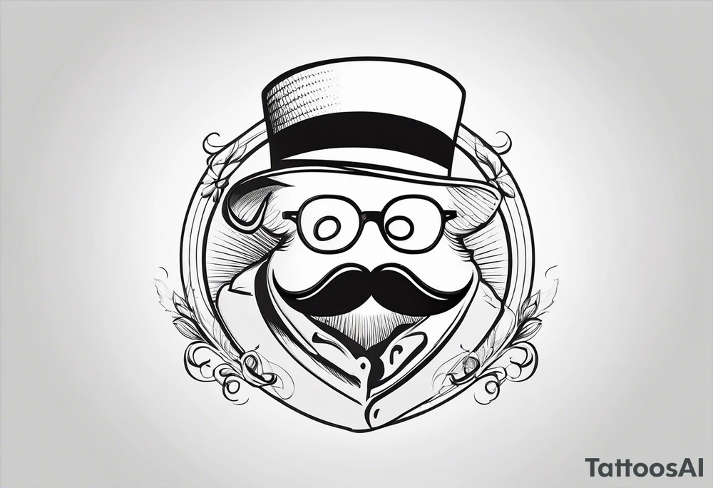 a simple outline of a tooth, white and shiny, with a monocle and mustache tattoo idea