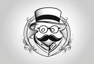 a simple outline of a tooth, white and shiny, with a monocle and mustache tattoo idea
