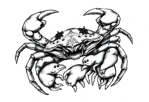 A king crab with baby’s around tattoo idea