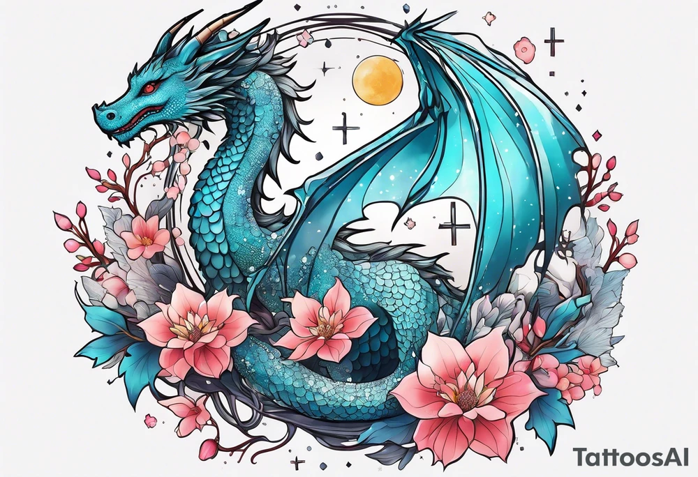 Constellation, wing , snow , cross , dragon female japan kawaii , flower tattoo idea