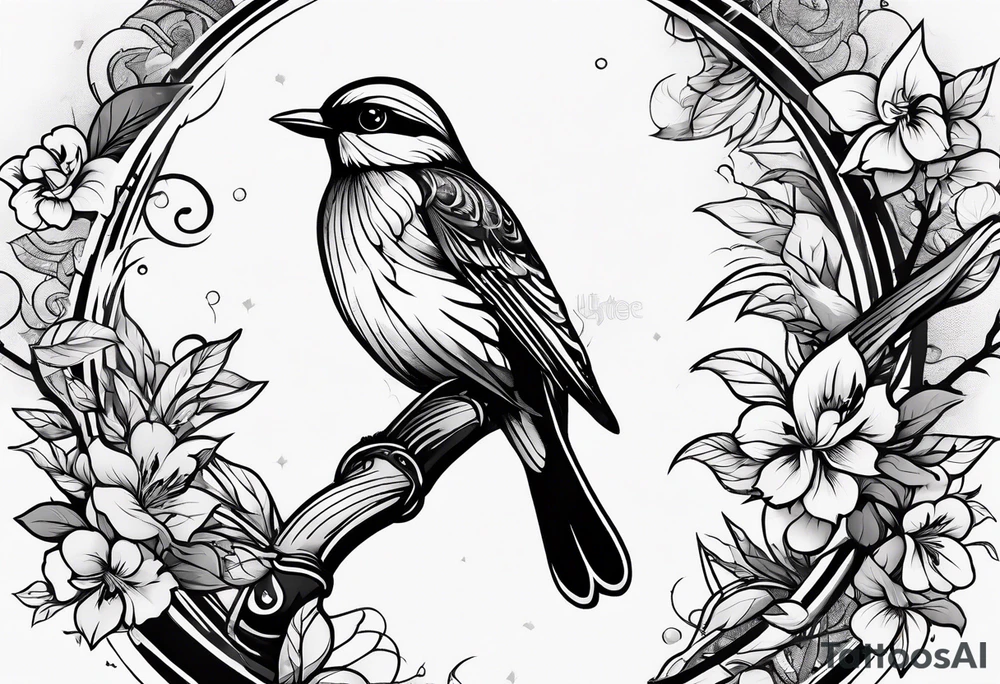 Bird powerfully looking while on a branch tattoo idea