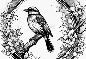 Bird powerfully looking while on a branch tattoo idea