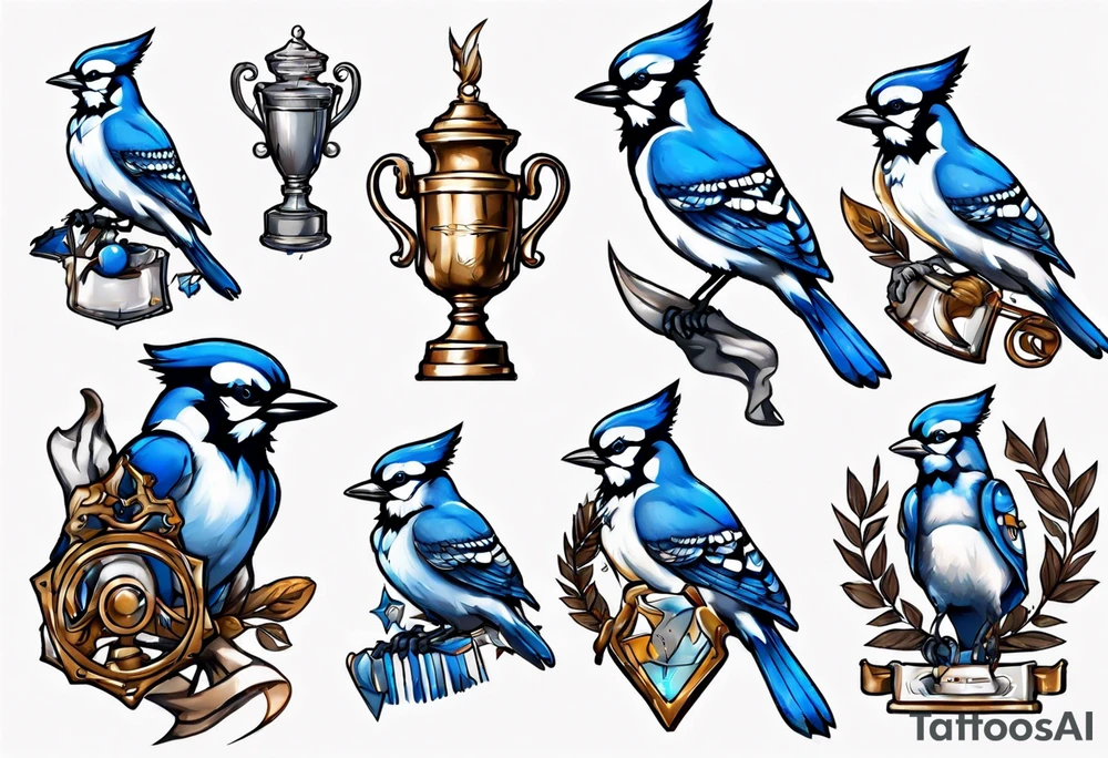 Bluejay holding a trophy tattoo idea