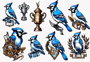 Bluejay holding a trophy tattoo idea