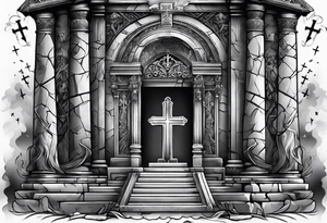 Christian tomb with crosses and smoke tattoo idea