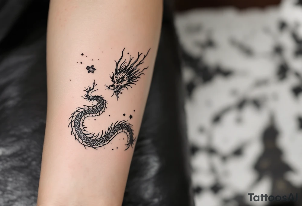 dragon japanese style sakura trees nebula tattoo idea