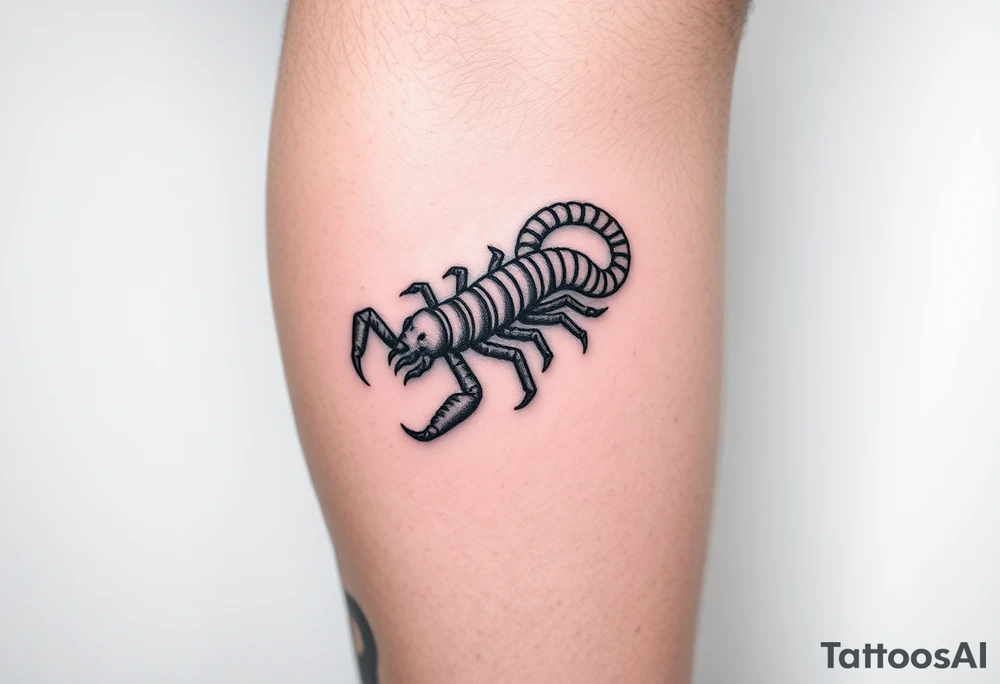 a creepy blackwork centipede tattoo on the inner calf tattoo idea