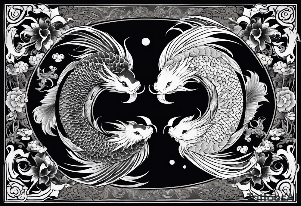 powerful ying Yang symbol made of koi fish and dragons tattoo idea