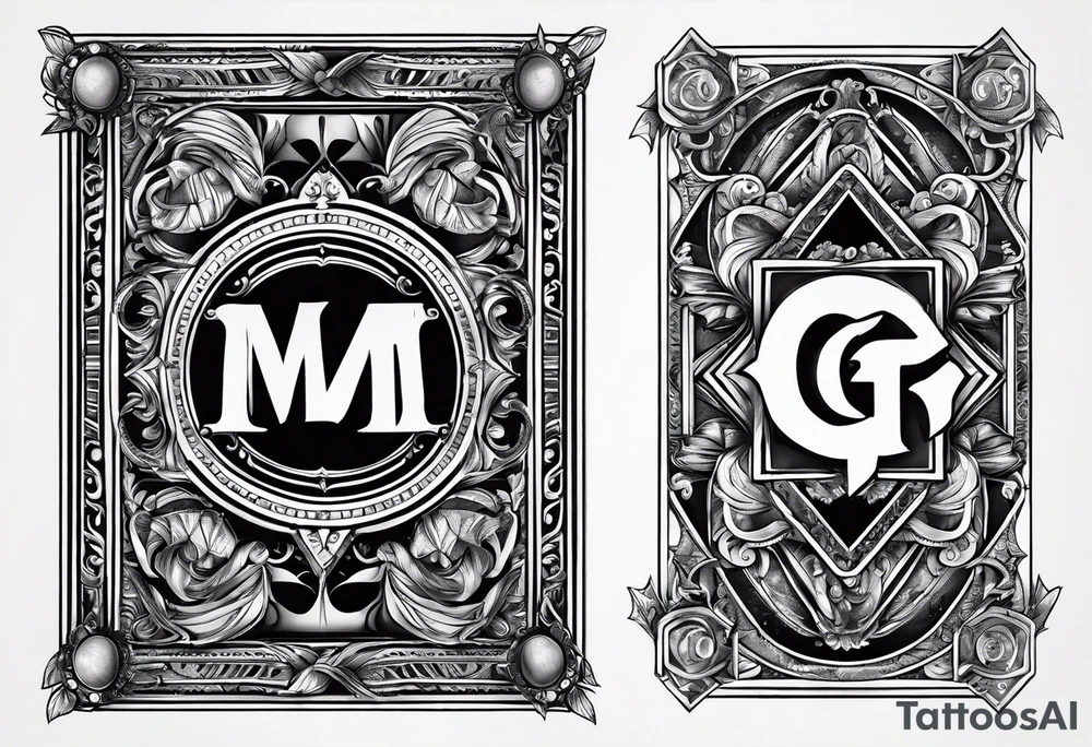 combined letter g and m
with suits of cards tattoo idea