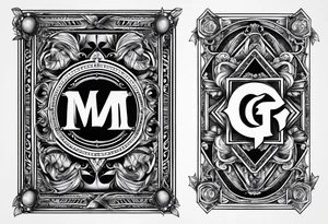 combined letter g and m
with suits of cards tattoo idea